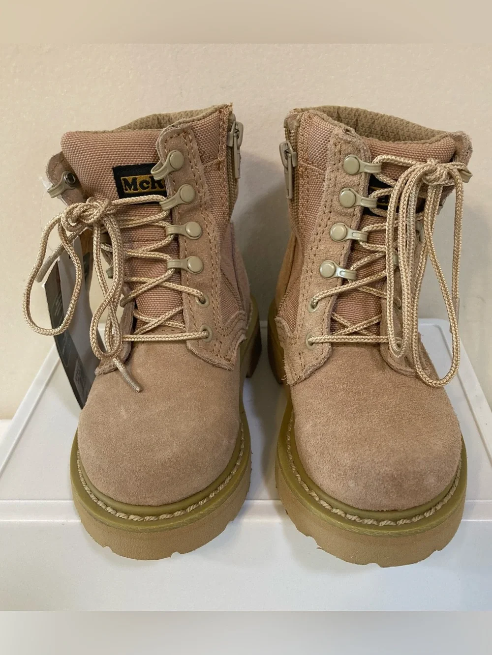 McRae Macs Kids Sz 8.5 Tan Suede Boys Combat Boots NEW